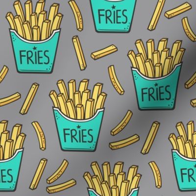 French Fries Fast Food Green Mint on Grey
