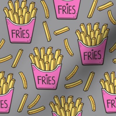 French Fries Fast Food Pink on Grey