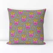 French Fries Fast Food Pink on Grey