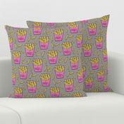 French Fries Fast Food Pink on Grey