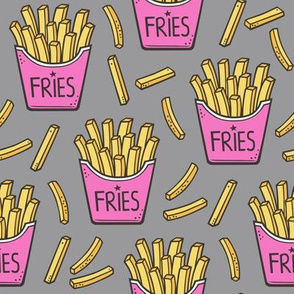 French Fries Fast Food Pink on Grey