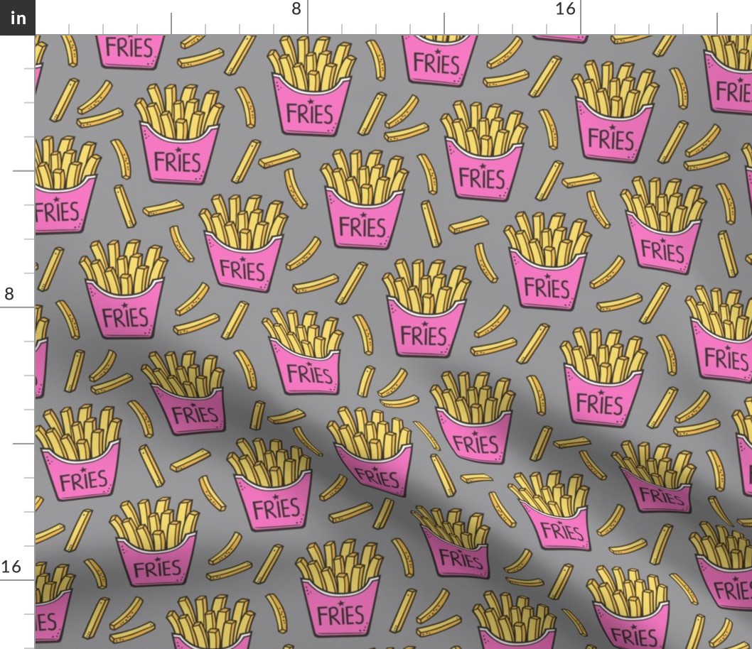 French Fries Fast Food Pink on Grey