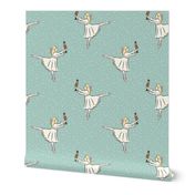 ballet fabric - nutcracker - clara -  blue w/snow