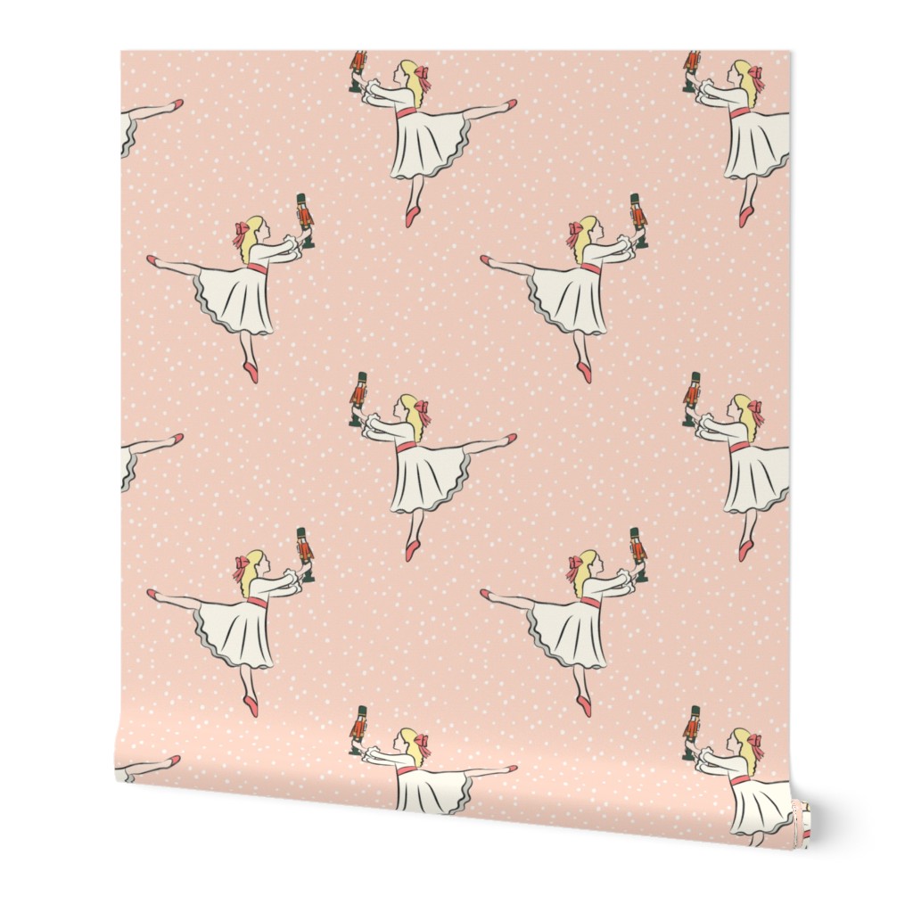 ballet fabric - nutcracker - clara  - peach w/snow