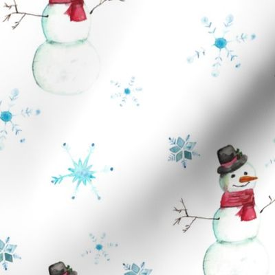 Watercolor Winter Snowmen - Large 400 DPI