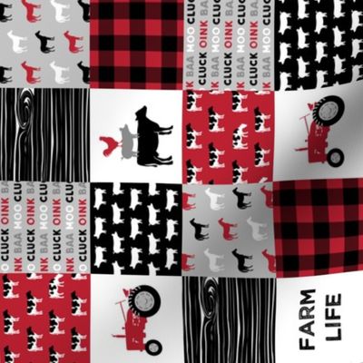 (2" small scale) farm life wholecloth (90) - black and red woodgrain