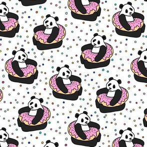 A Very Good Day - pandas & donuts with sprinkles on white