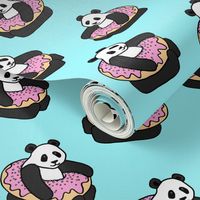 A Very Good Day - pandas & donuts on aqua