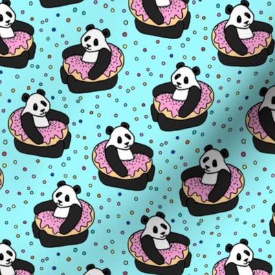 A Very Good Day - pandas & donuts with sprinkles on aqua
