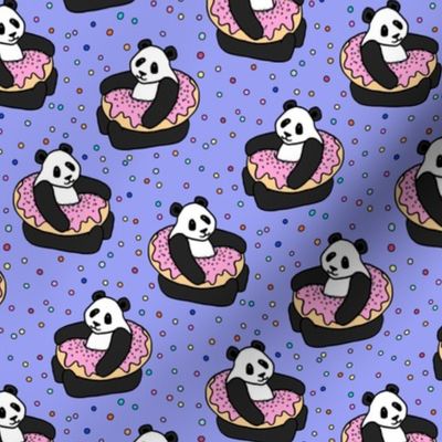 A Very Good Day - pandas & donuts with sprinkles on purple