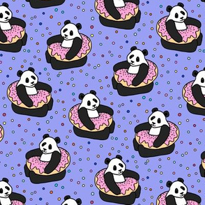 A Very Good Day - pandas & donuts with sprinkles on purple