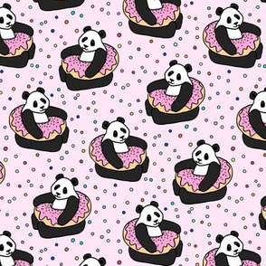 A Very Good Day - pandas & donuts with sprinkles on pink