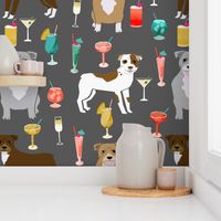 pitbulls cocktails fabric cute pitbull dogs and mixed drinks - grey