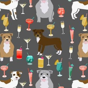 pitbulls cocktails fabric cute pitbull dogs and mixed drinks - grey