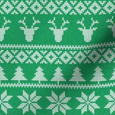 fair isle deer (b green) || snowflake || winter knits