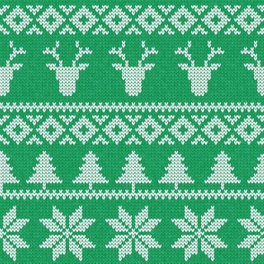 fair isle deer (b green) || snowflake || winter knits