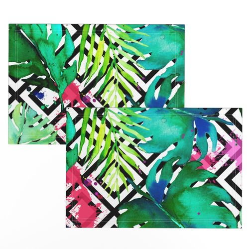 green tropical plants with geometric large