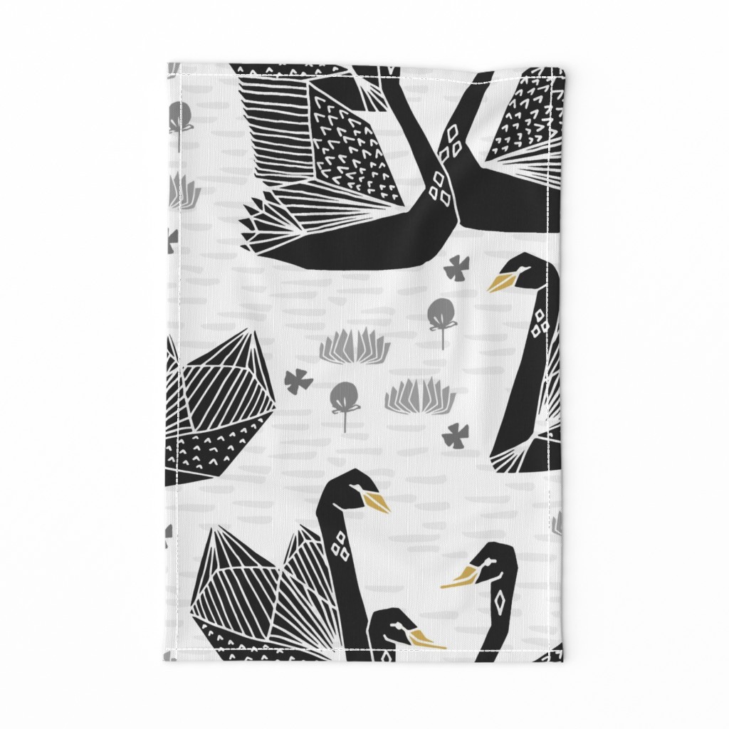 swans // black and white birds bird swan pond girls sweet baby nursery - LARGE version