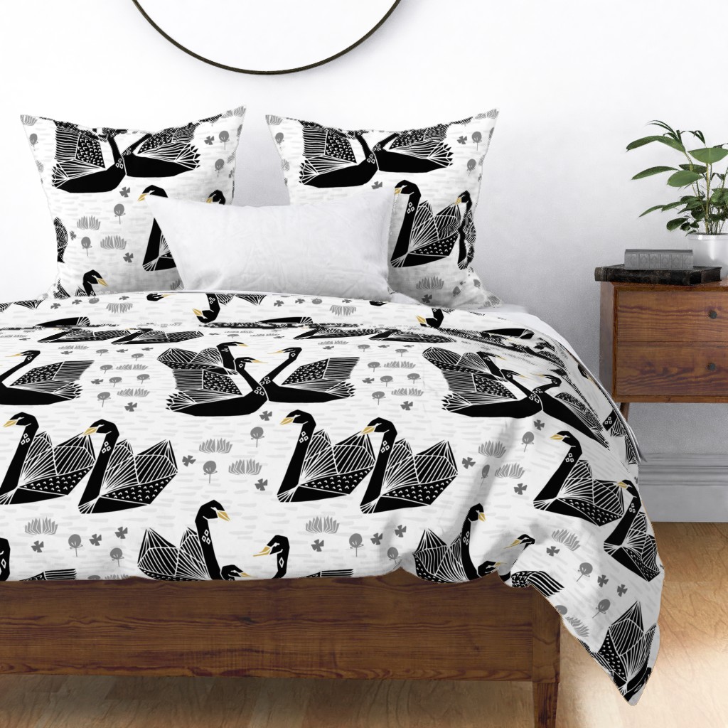 swans // black and white Housse de couette | Spoonflower