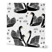 swans // black and white birds bird swan pond girls sweet baby nursery - LARGE version