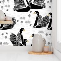 swans // black and white birds bird swan pond girls sweet baby nursery - LARGE version