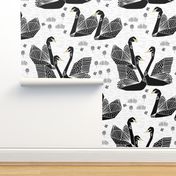 swans // black and white birds bird swan pond girls sweet baby nursery - LARGE version