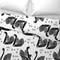 swans // black and white birds bird swan pond girls sweet baby nursery - LARGE version