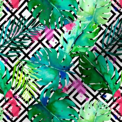 green tropical plants with geometric small