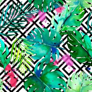green tropical plants with geometric small