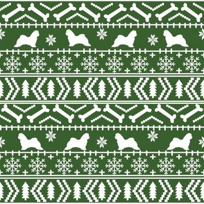 maltese fair isle silhouette christmas fabric pattern med green