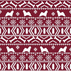 maltese fair isle silhouette christmas fabric pattern ruby
