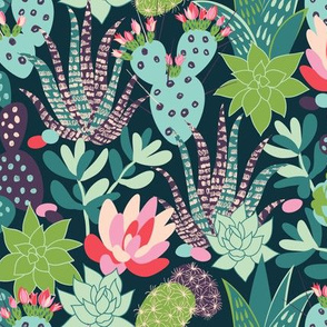 succulents and cactuses with inky texture
