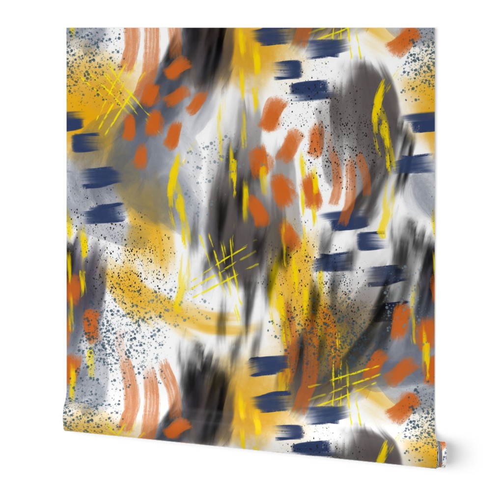 Abstract Digital Painting in Yellows, Oranges, and Navy