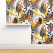 Abstract Digital Painting in Yellows, Oranges, and Navy