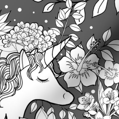 Unicorn Garden Coloring Book Page (large scale) 