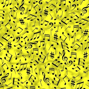 Scattered Music Notes on Yellow