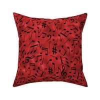 Scattered Music Notes on Red