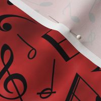 Scattered Music Notes on Red