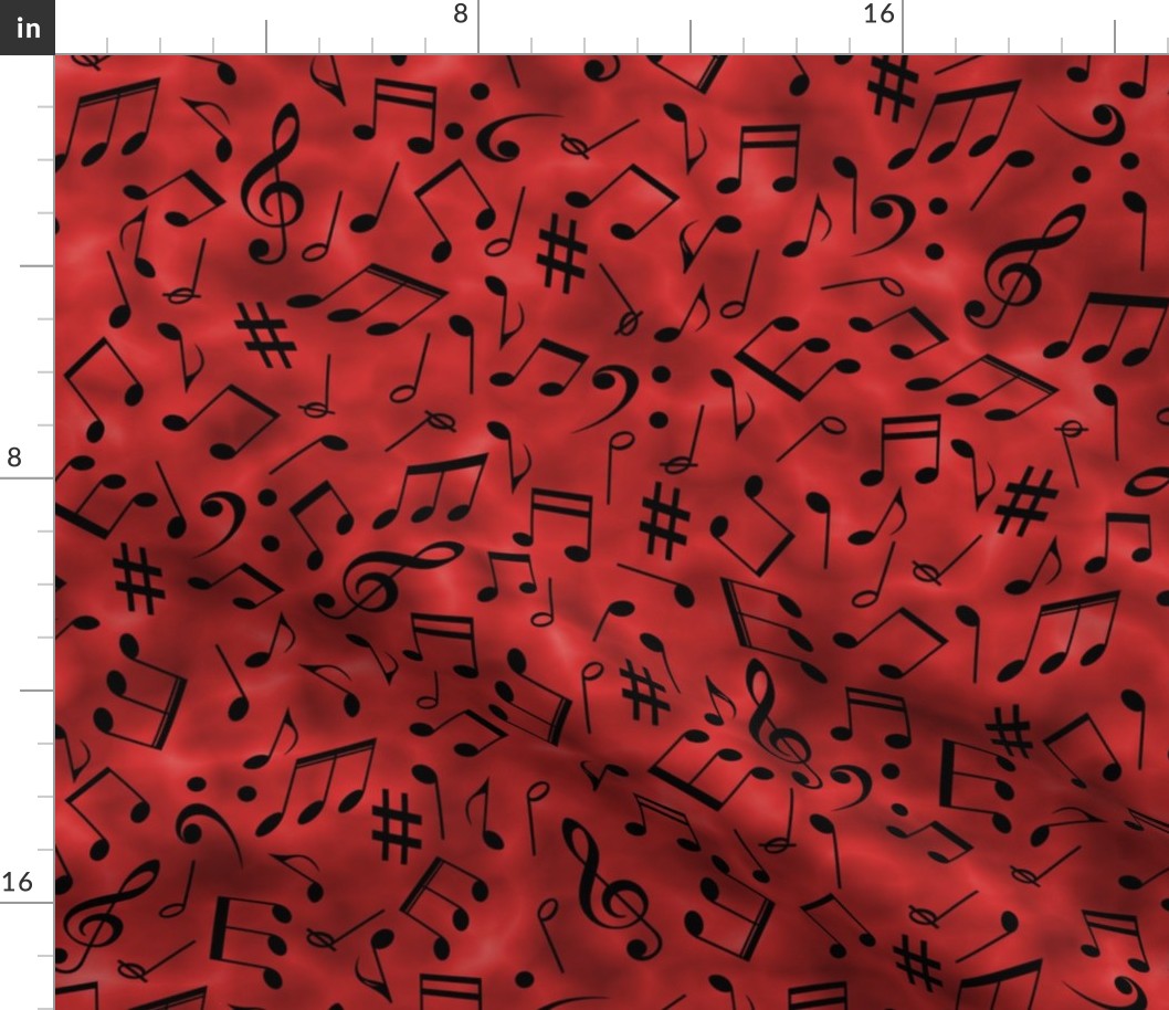 Scattered Music Notes on Red