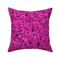 Scattered Music Notes on Pink