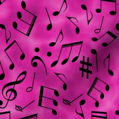 Scattered Music Notes on Pink