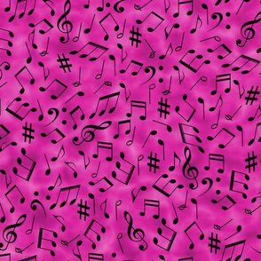 Scattered Music Notes on Pink