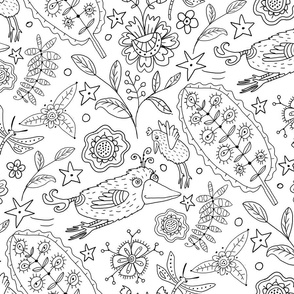 Coloring Book Birds & Flowers
