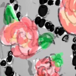 Roses and Black Pearls Fabric