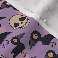 Ravens and Skulls with Full Moons on Purple