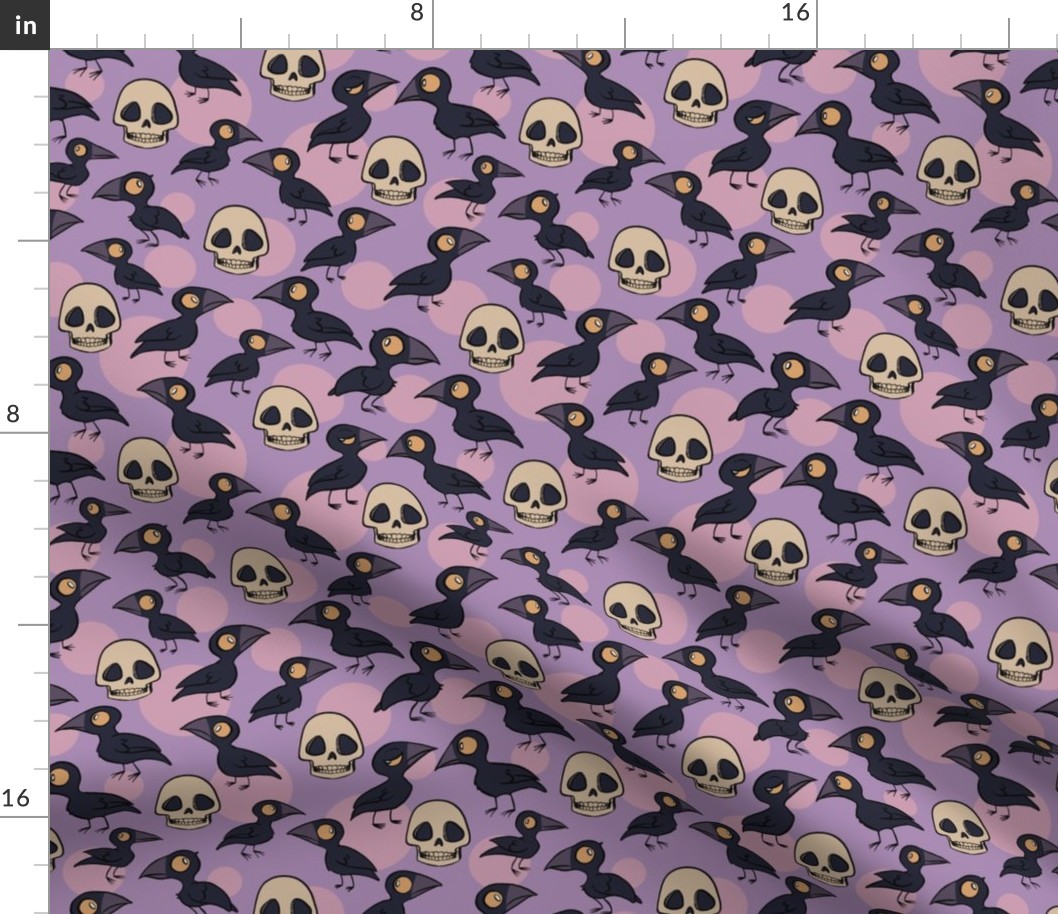 Ravens and Skulls with Full Moons on Purple