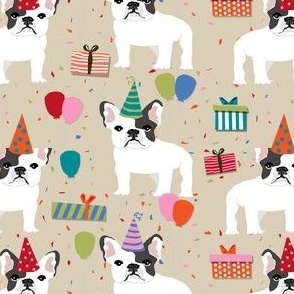 Frenchie birthday party.  Cute black and white french bulldog birthday wrap - beige