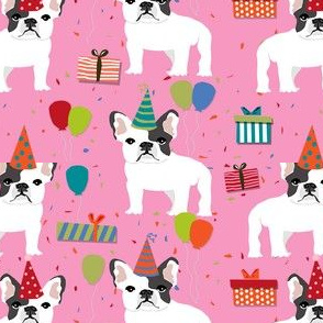 Frenchie birthday party.  Cute black and white french bulldog birthday wrap - pink