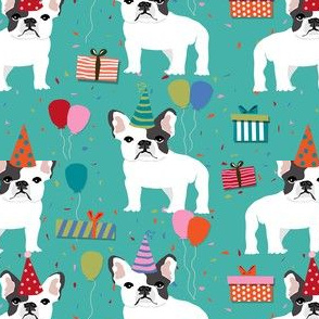 Frenchie birthday party.  Cute black and white french bulldog birthday wrap - turquoise