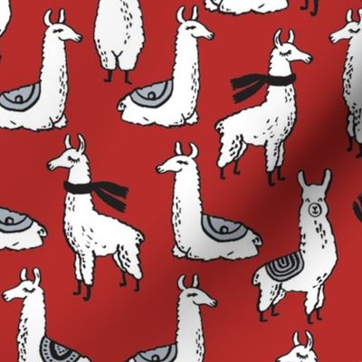 llamas fabric llama in scarf cute llama design - red
